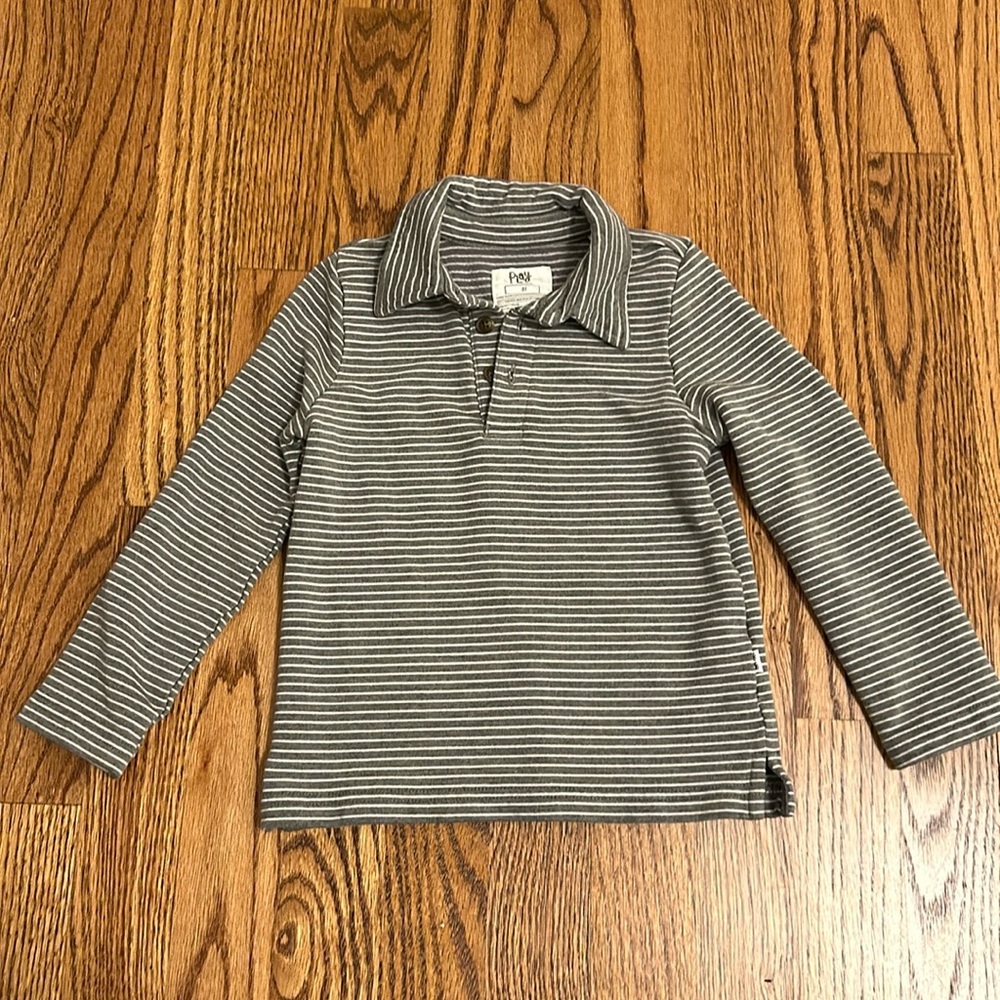 Little Sleepies Striped Gray Polo 3T